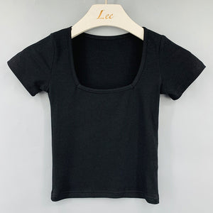 Square Neck Solid Short Sleeve Tee - The Angels Hub